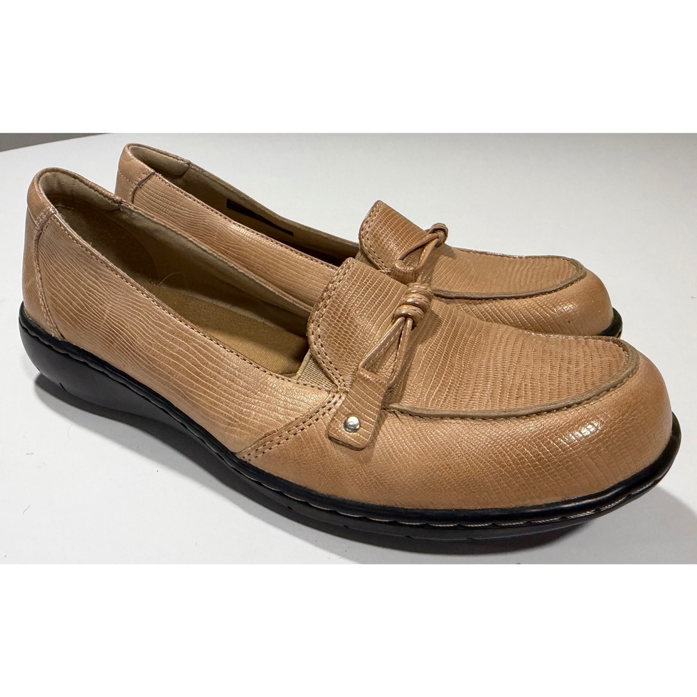 Clarks Bendables Womens 7.5 M Tan Lizard Embossed Leather Loafers 60163